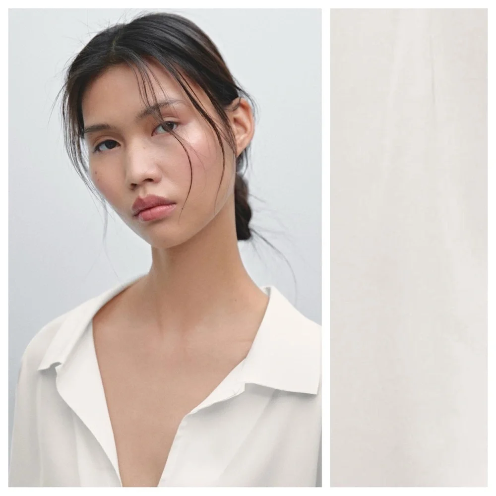 NWT. Massimo Dutti White100% Viscose Flowing Shirt with Polo Collar. Size S, M.